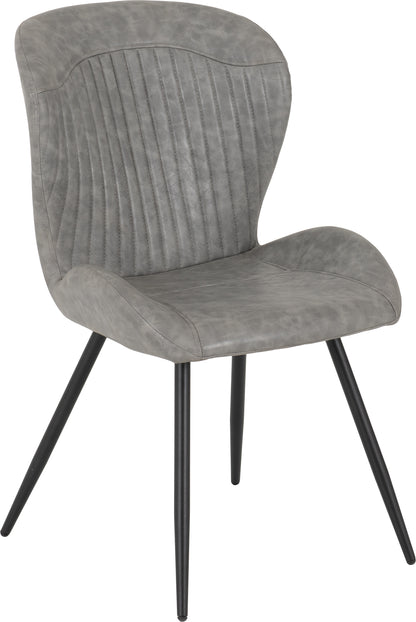 Modena Dining Set with Quebec Chairs - Clear Glass/Cream Marble Effect/Grey Faux Leather