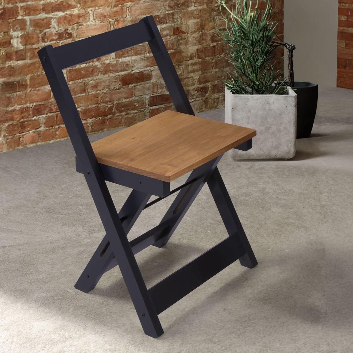 Santos Folding Chair (Box of 2) - Navy Blue/Distressed Waxed Pine