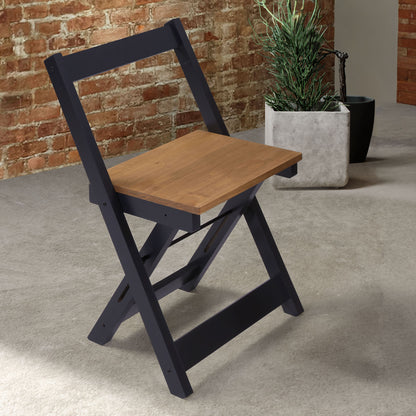 Santos Folding Chair (Box of 2) - Navy Blue/Distressed Waxed Pine