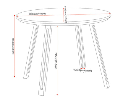 Quebec Round Dining Table - Black Wood Grain/Black