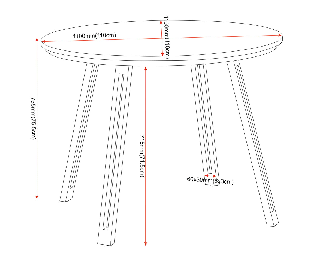 Quebec Round Dining Table - Black Wood Grain/Black