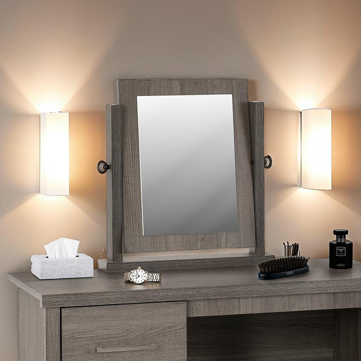 Lisbon Dressing Table Mirror - Black Wood Grain