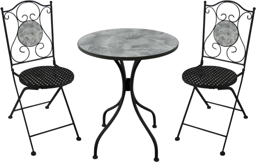 Ferne Patio Dining Set - Black/Grey Leaf