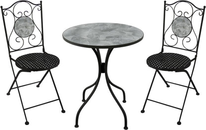 Ferne Patio Dining Set - Black/Grey Leaf