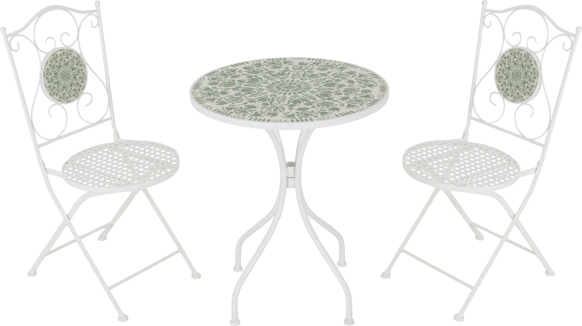 Ferne Patio Dining Set - White/Green Leaf