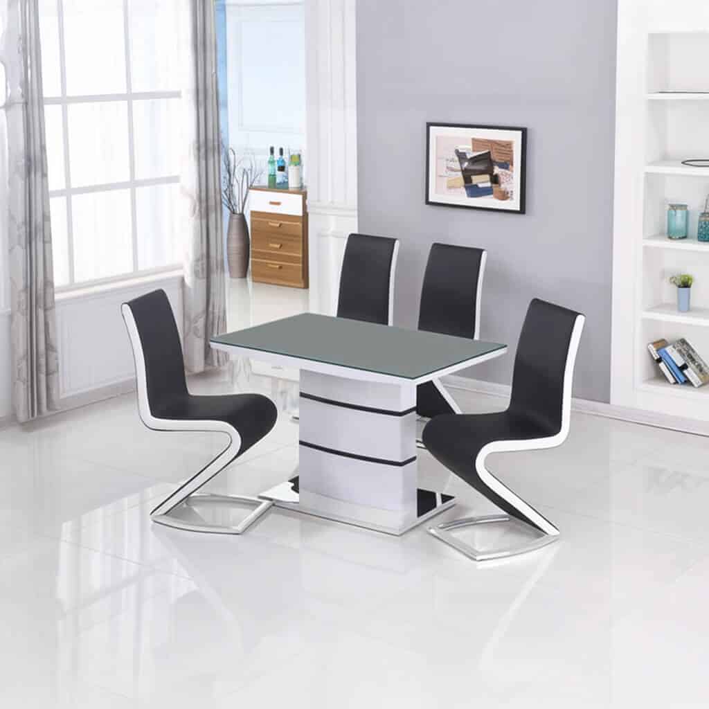 Aldridge Small High Gloss Dining Table White with Grey Glass Top