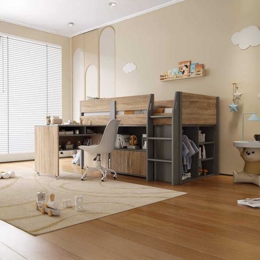 Alfie Midi Sleeper Grey & Medium Oak - Grey, Oak