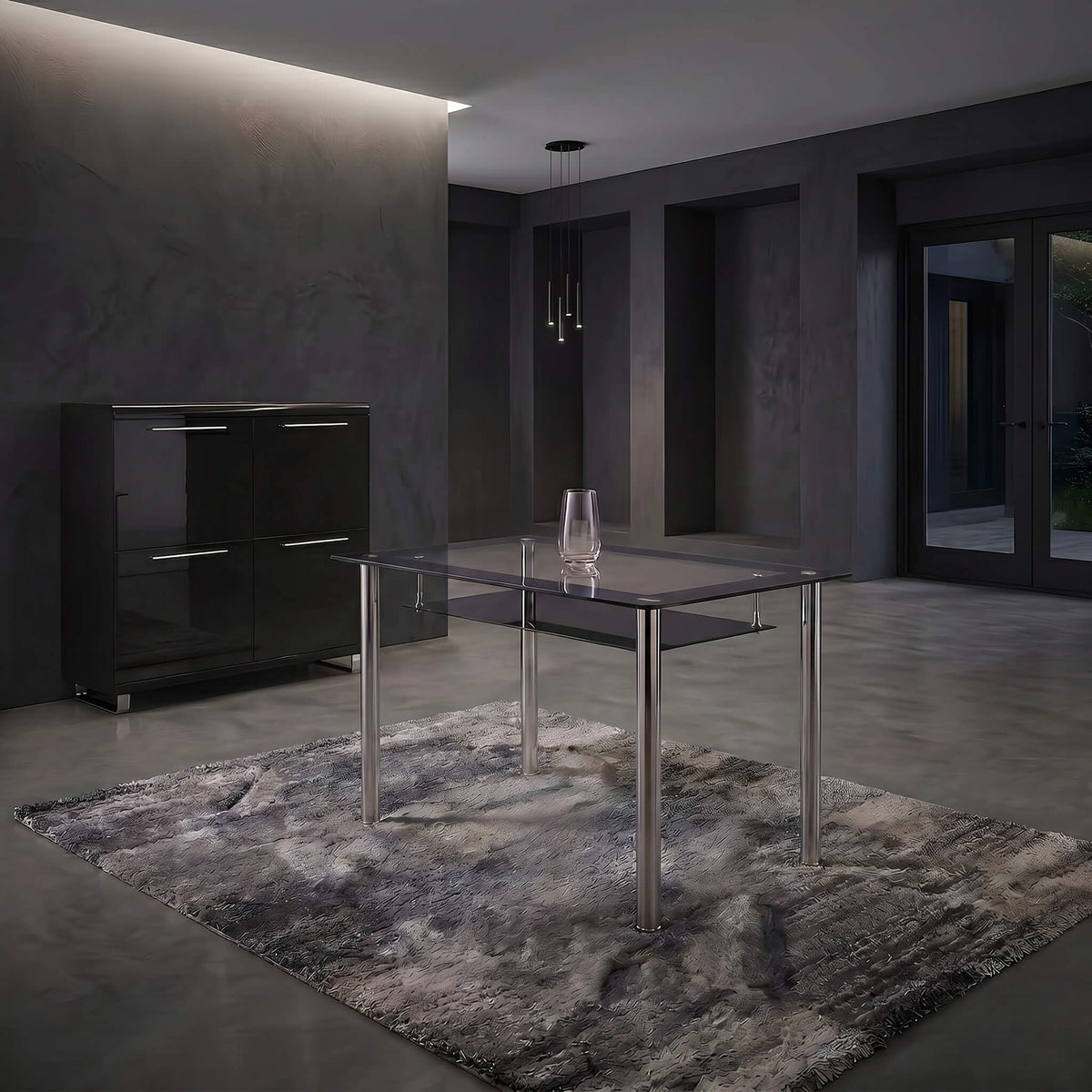 Andora Dining Table Only Chrome & Black