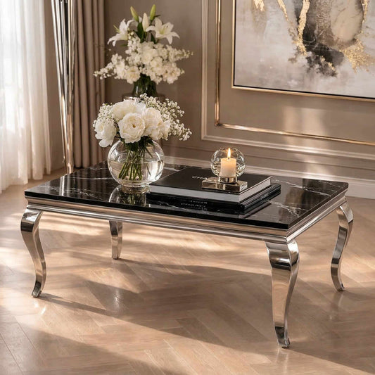 Arriana Marble Coffee Table with Stainless Steel Base