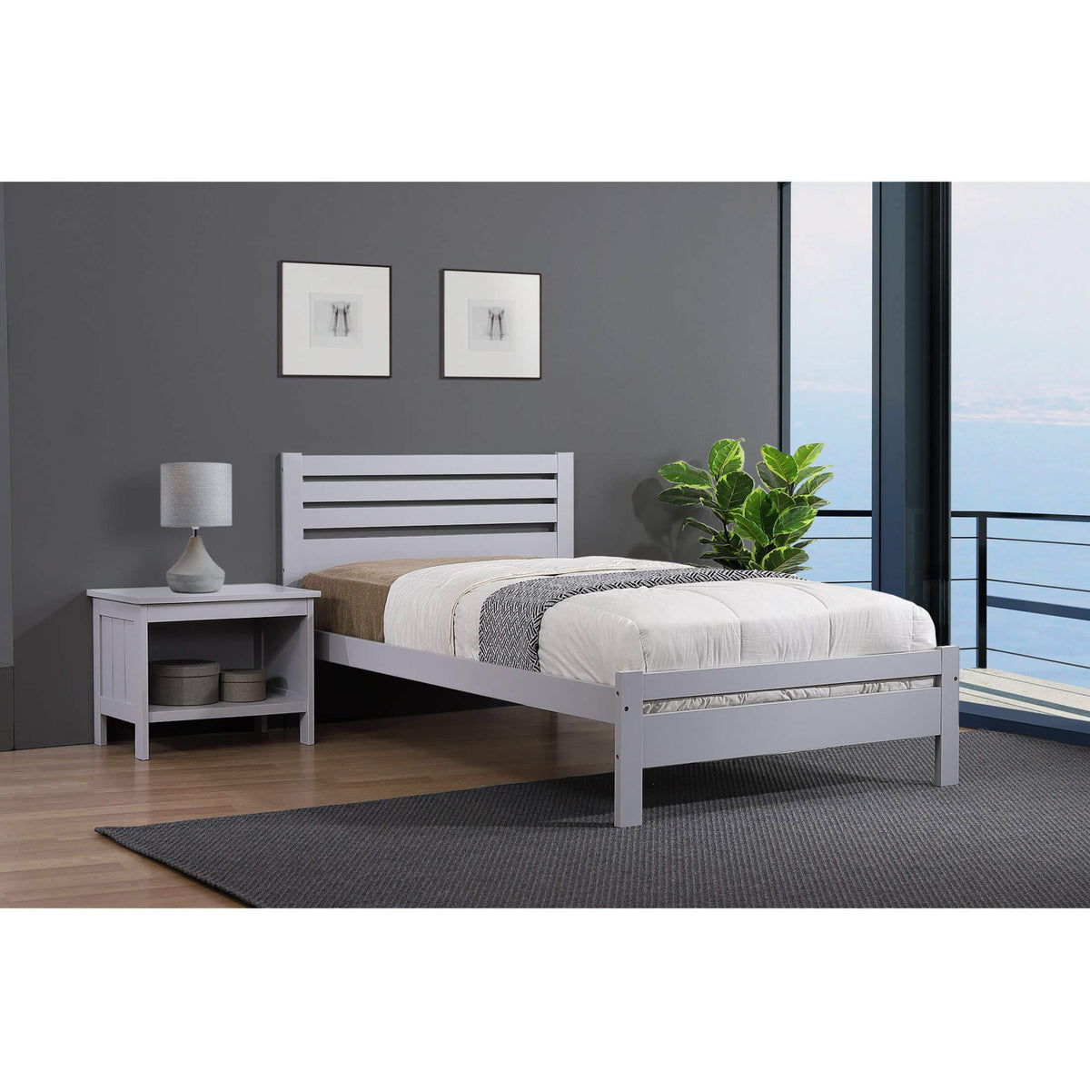 Astley Bed Solid Hardwood Grey