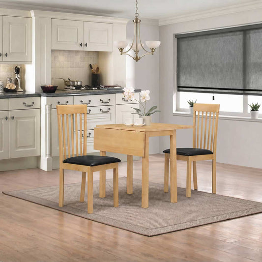 Atlas Solid Rubberwood Dropleaf Dining Set with 2 Chairs - Natural
