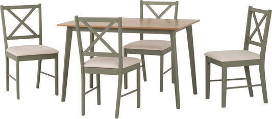 Balfour 1+4 Dining Set - Sage Green/Oak Effect/Mink Microsuede