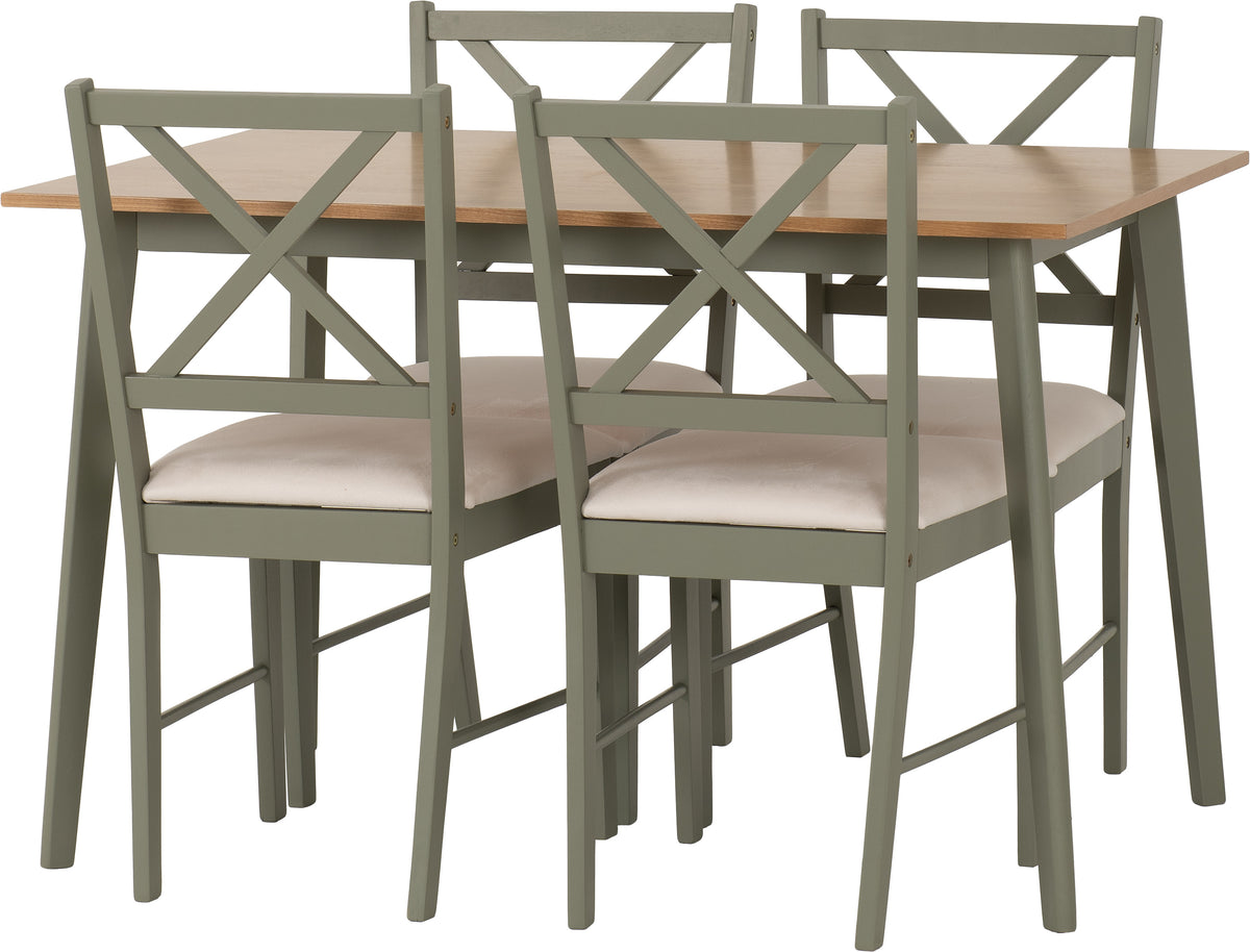 Balfour 1+4 Dining Set - Sage Green/Oak Effect/Mink Microsuede
