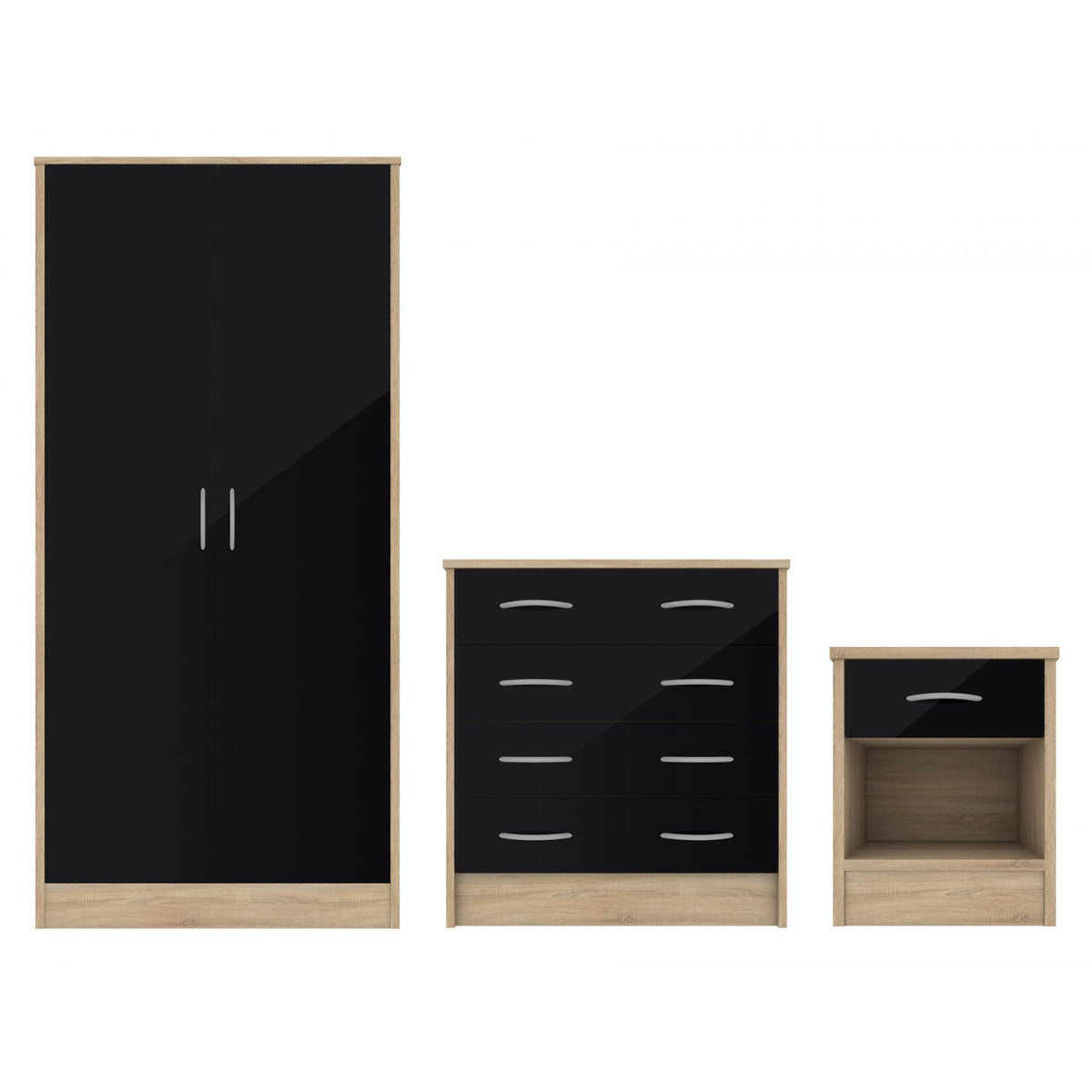 Bardalona Trio Wardrobe, Chest & Bedside - Oak Effect