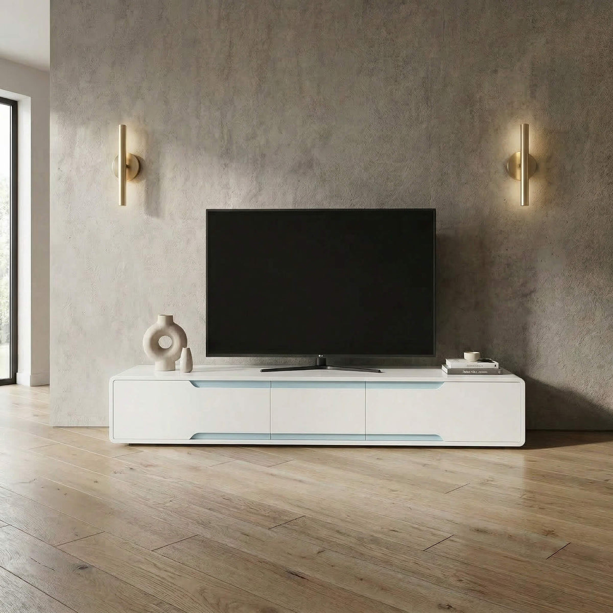 Badini TV Unit White Matt Gloss 3 Drawer