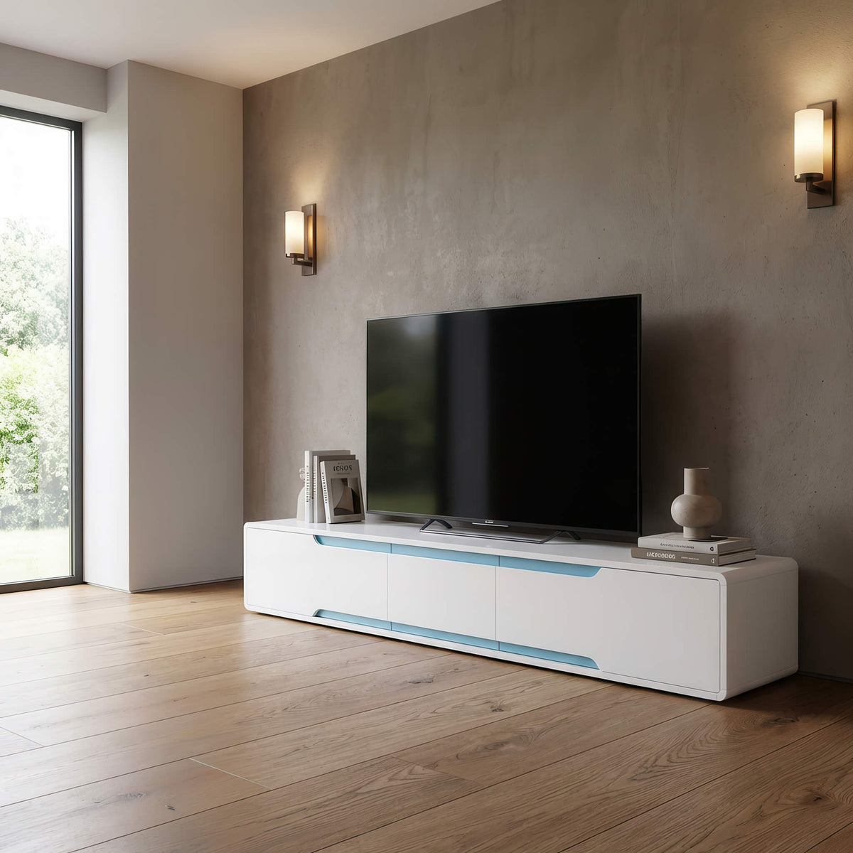 Badini TV Unit White Matt Gloss 3 Drawer