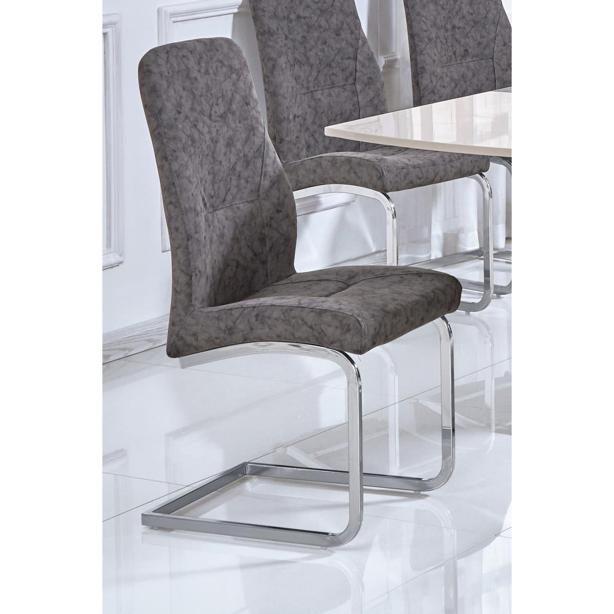 Belarus Patterned PU Chairs Chrome & Grey (2s) (Set of 2)