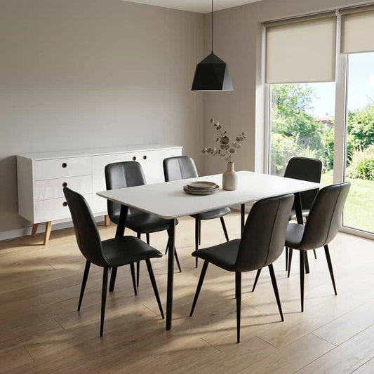 Belgium Large Dining Table White with Black Legs