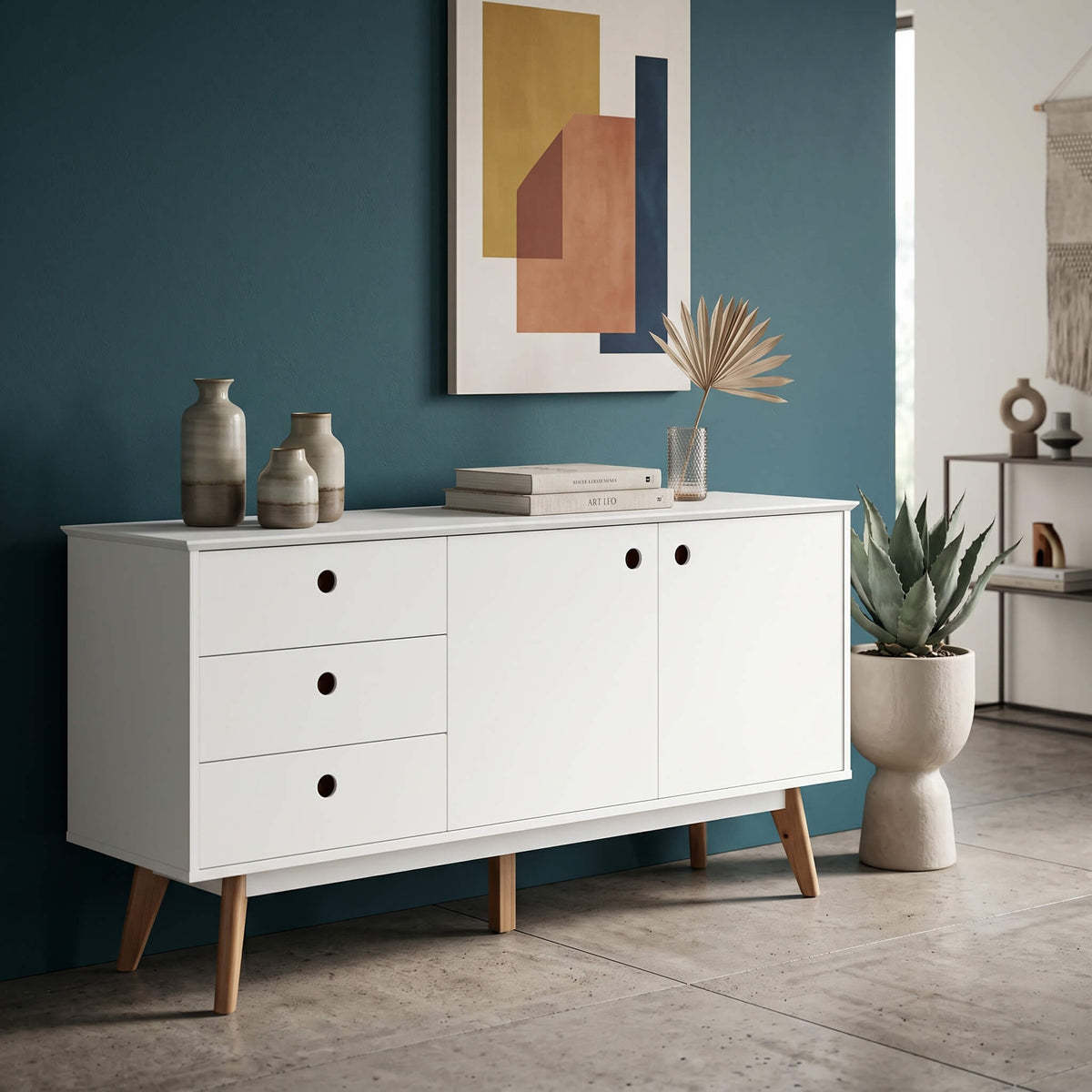 Belgium Sideboard White 2 Doors & 3 Drawers