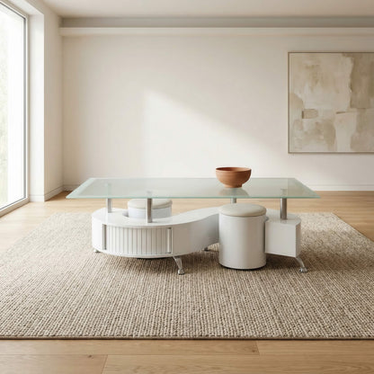 Boule White High Gloss Coffee Table with White Border Glass