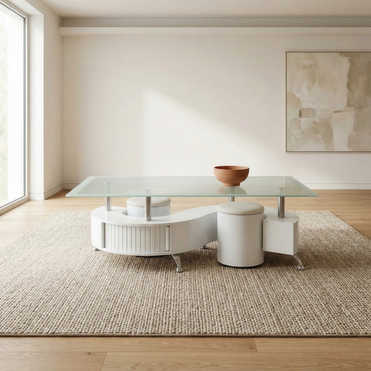 Boule White High Gloss Coffee Table with White Border Glass
