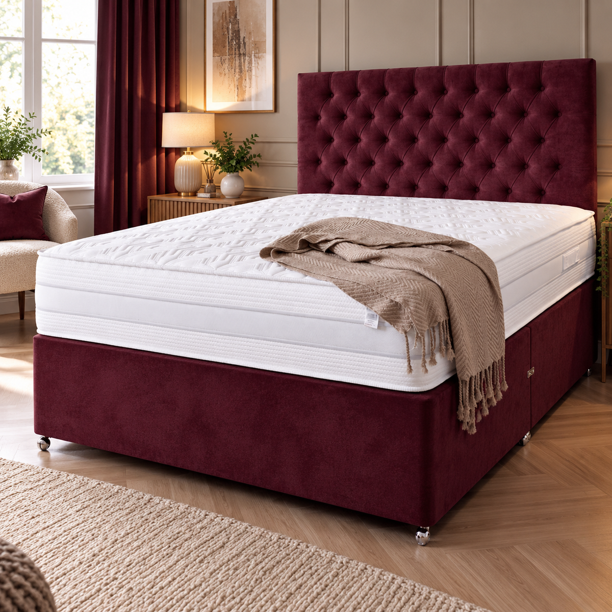 Plush Burgundy Divan Bed