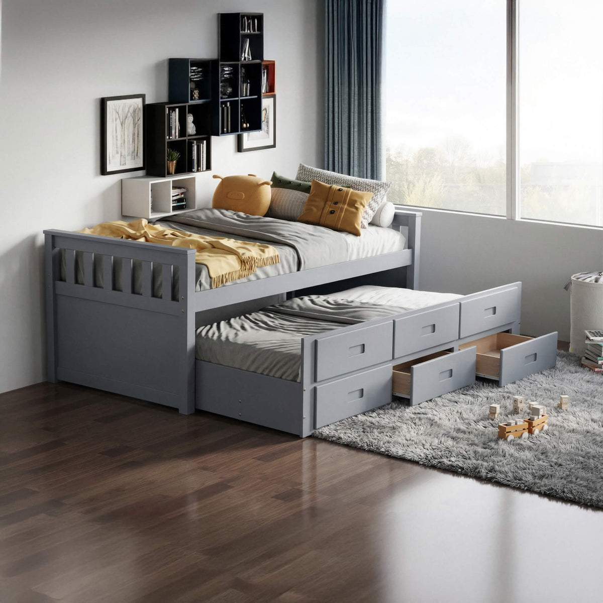 Captains Single Bed with Storage & Sleeper - Grey