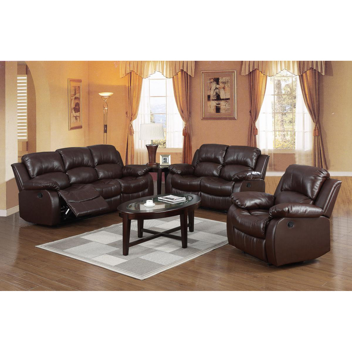 Carlino Recliner Full Bonded Leather 2 Seater - Brown