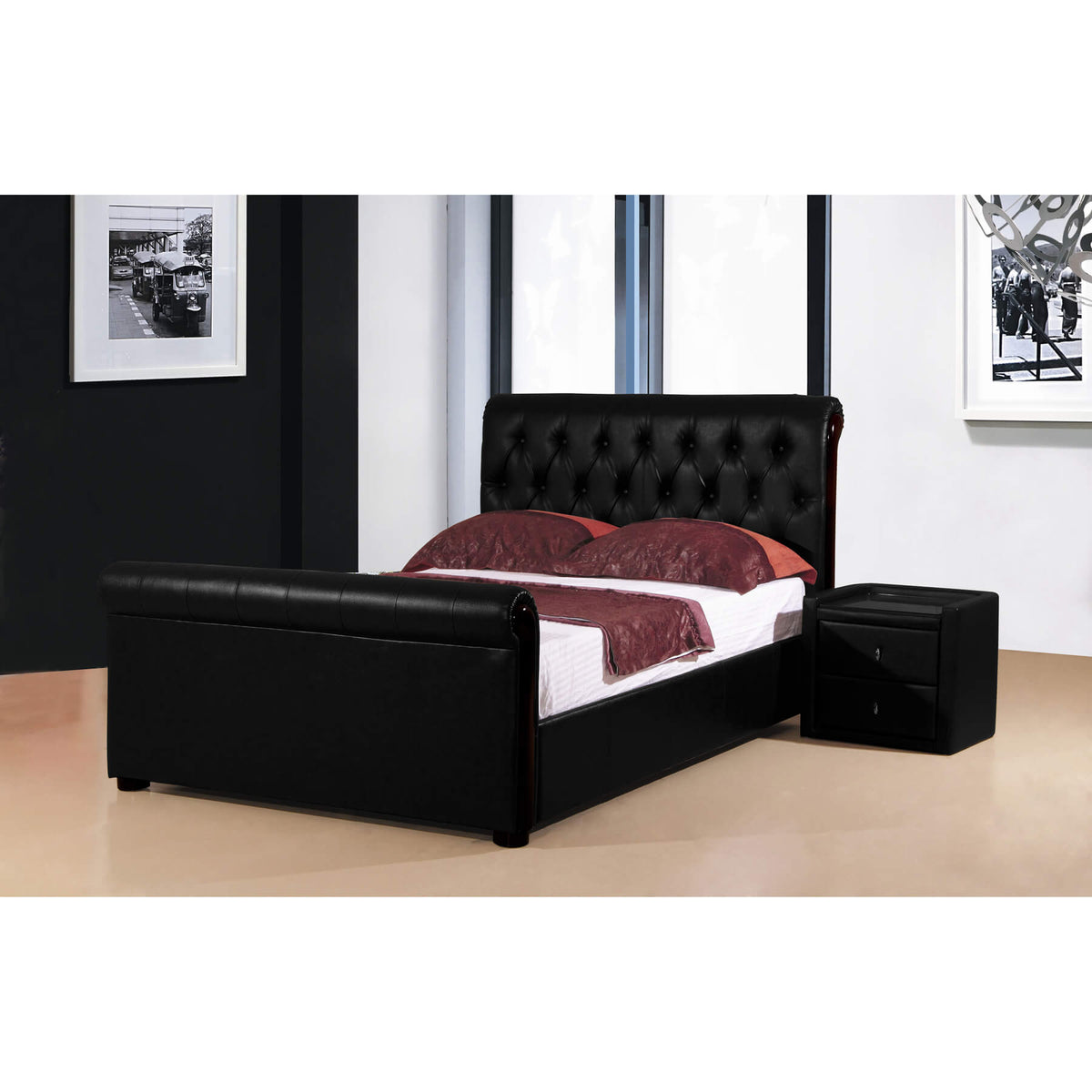 Caxton Storage PU Bed - Black