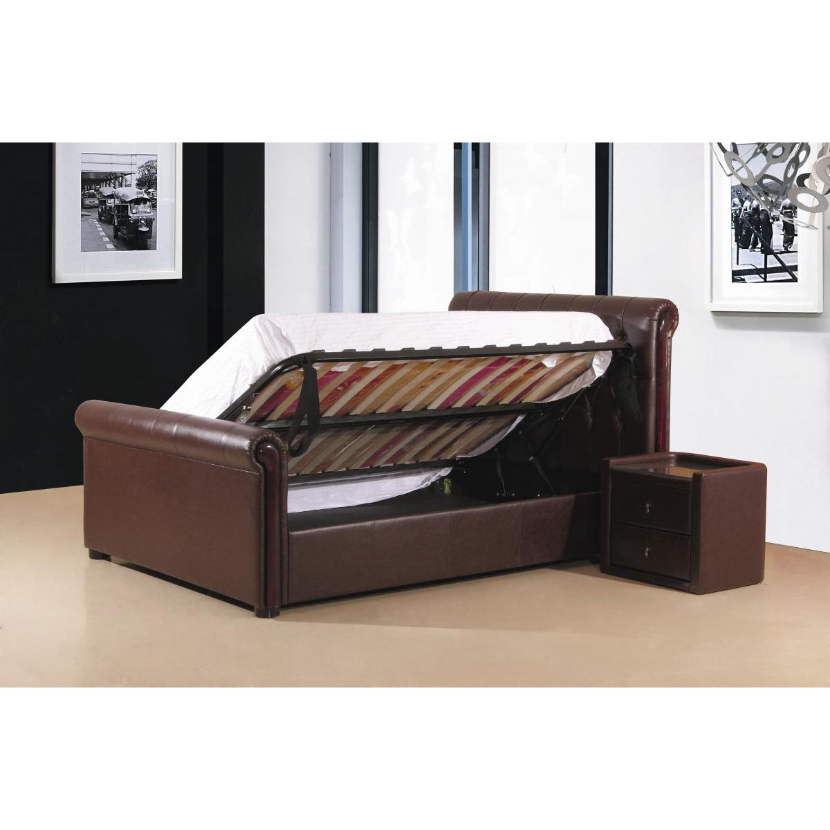 Caxton Storage PU Bed - Brown