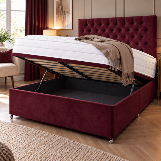 Plush Burgundy Ottoman Bed