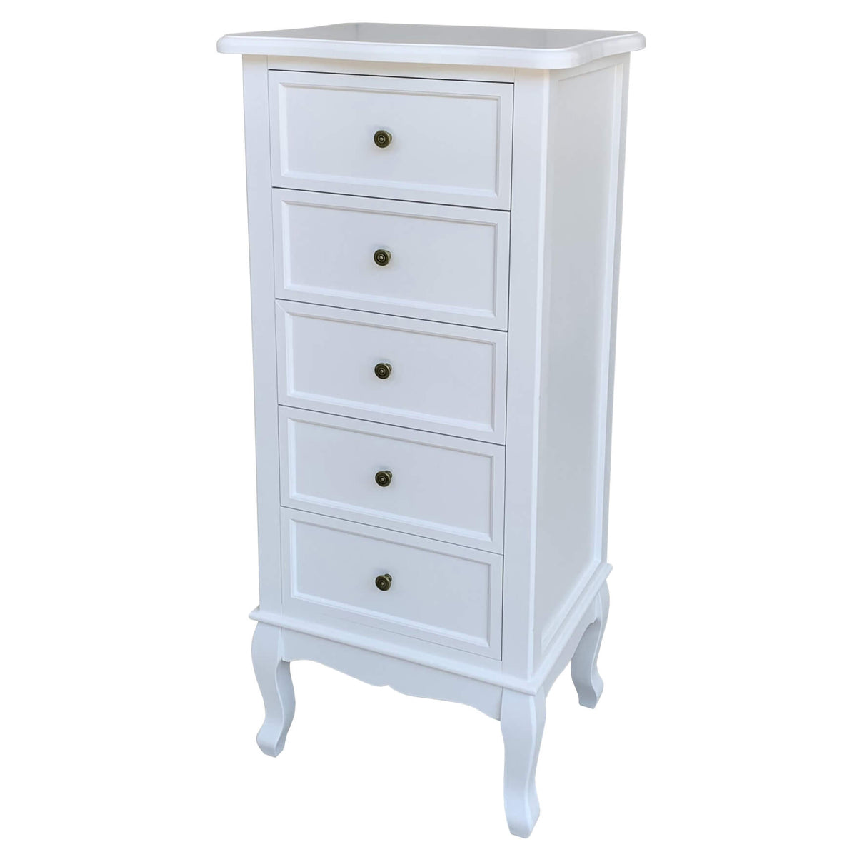 Chloe Chest 5 Drawer Narrow - White