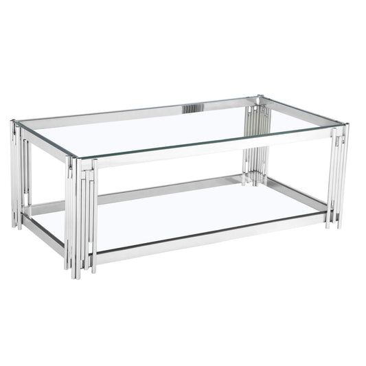 Cleveland Clear Glass Coffee Table - Silver
