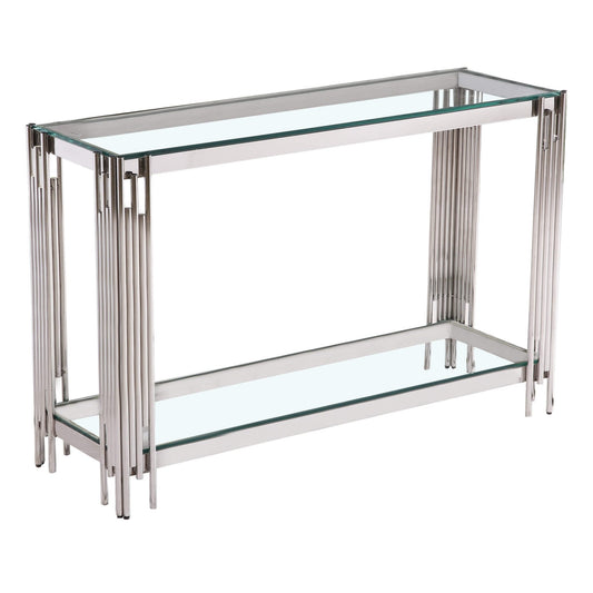 Cleveland Clear Glass Console Table - Silver