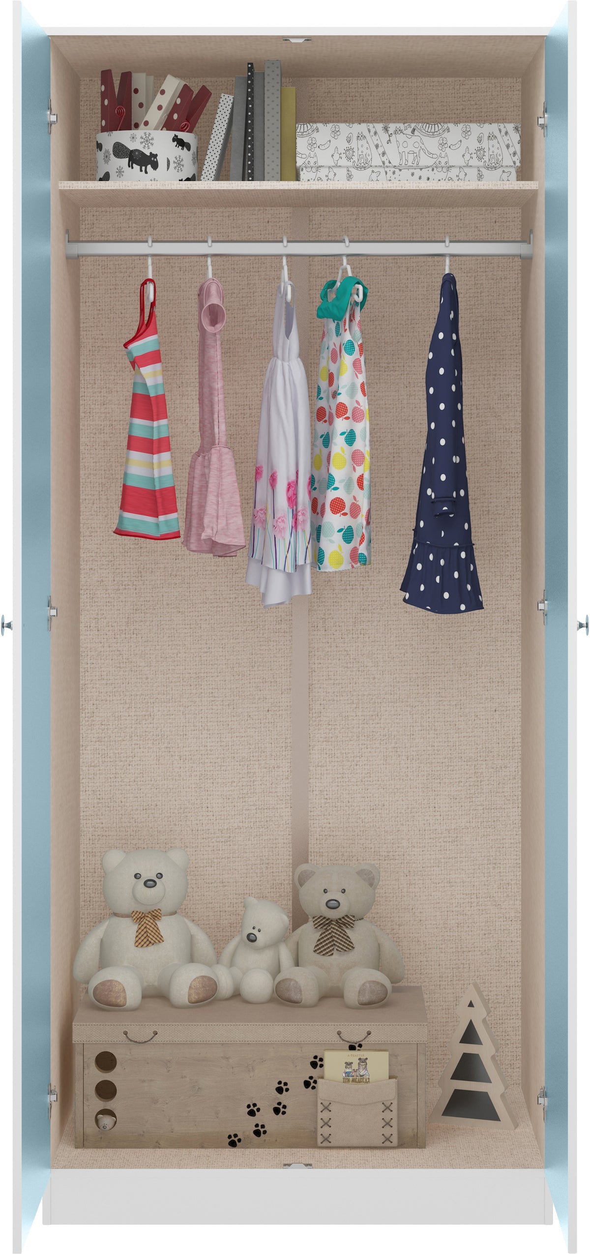 Denver 2 Door Wardrobe - White/Blue Gloss