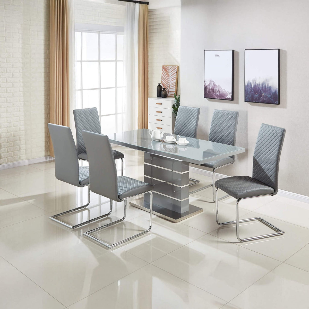 Dresden Extending Clear Glass Dining Table HG Grey & Steel