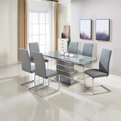 Dresden Extending Clear Glass Dining Table HG Grey & Steel
