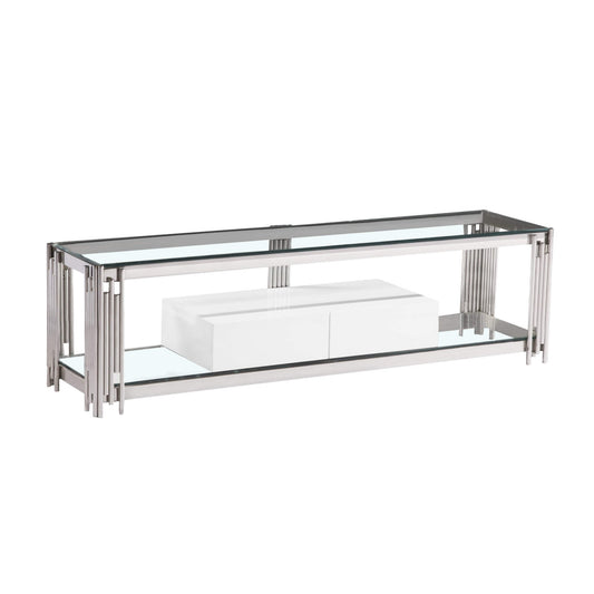 Fulvia Clear Glass TV Unit with High Gloss Drawer White