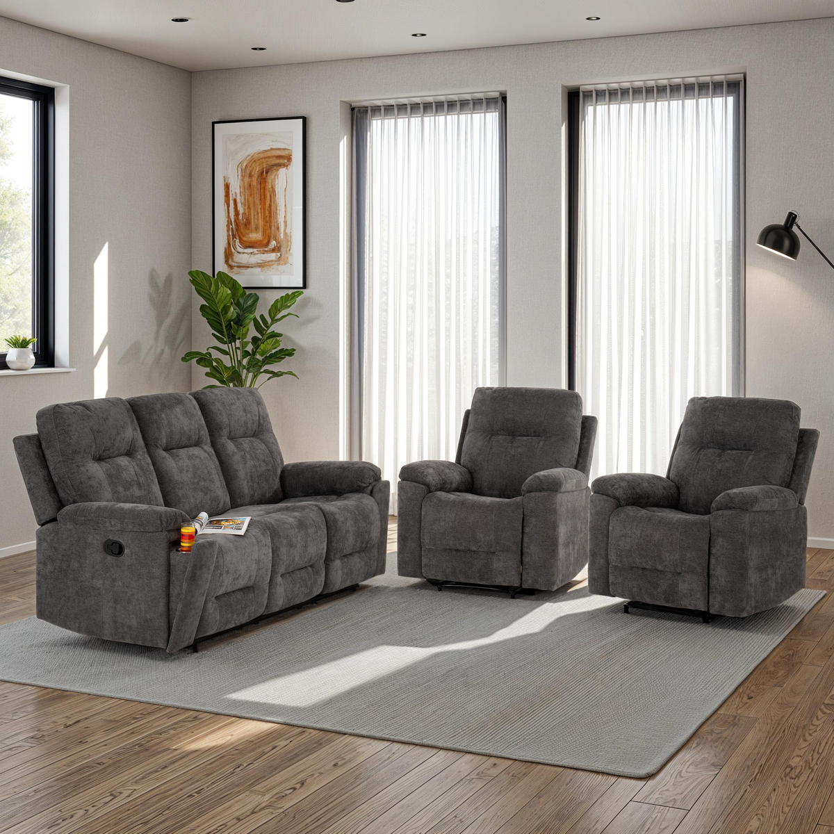 Guildford 3+1+1 Recliner Suite - Grey Fabric