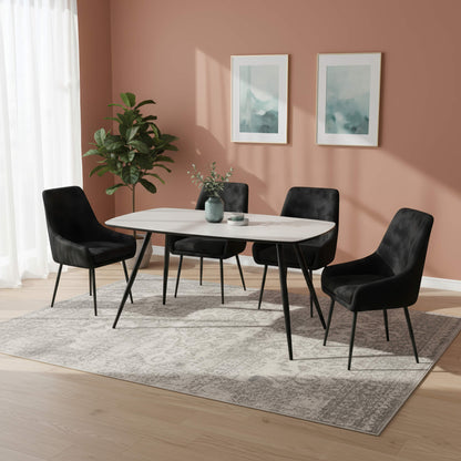 Handan Velvet Dining Chair Black & Black legs (Set of 2)