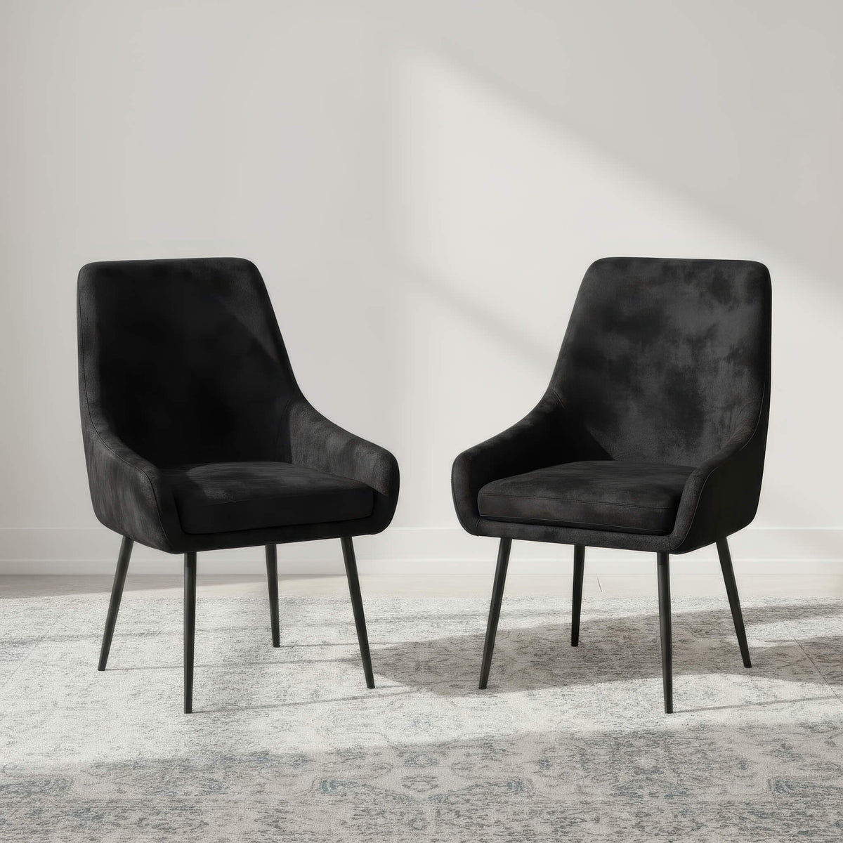 Handan Velvet Dining Chair Black & Black legs (Set of 2)