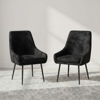 Handan Velvet Dining Chair Black & Black legs (Set of 2)