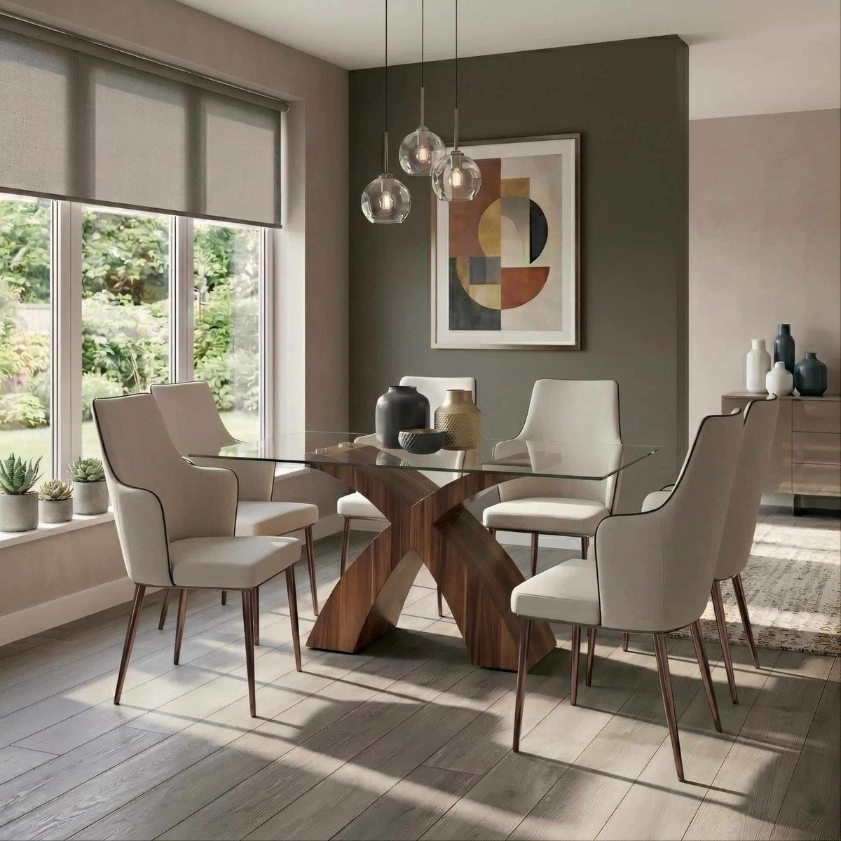 Holte Glass Dining Table Walnut Colour