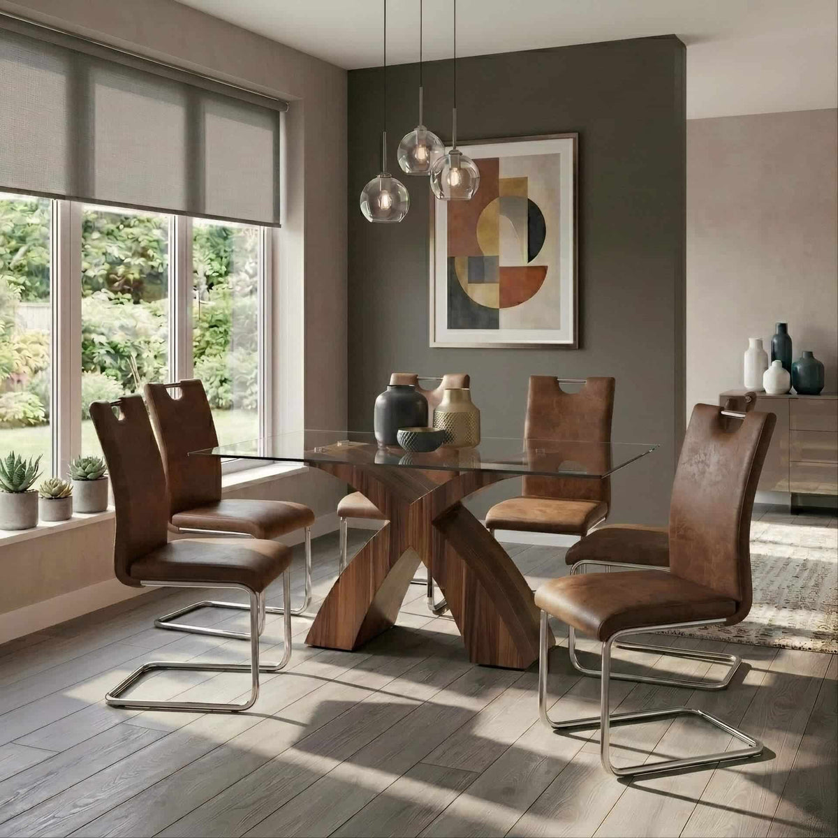 Vienna PU Chairs Brown & Chrome (Set of 2)