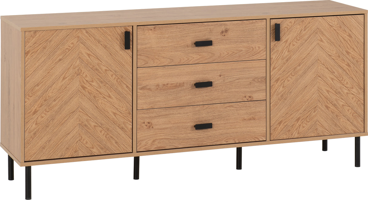 Leon 2 Door 3 Drawer Sideboard - Medium Oak Effect