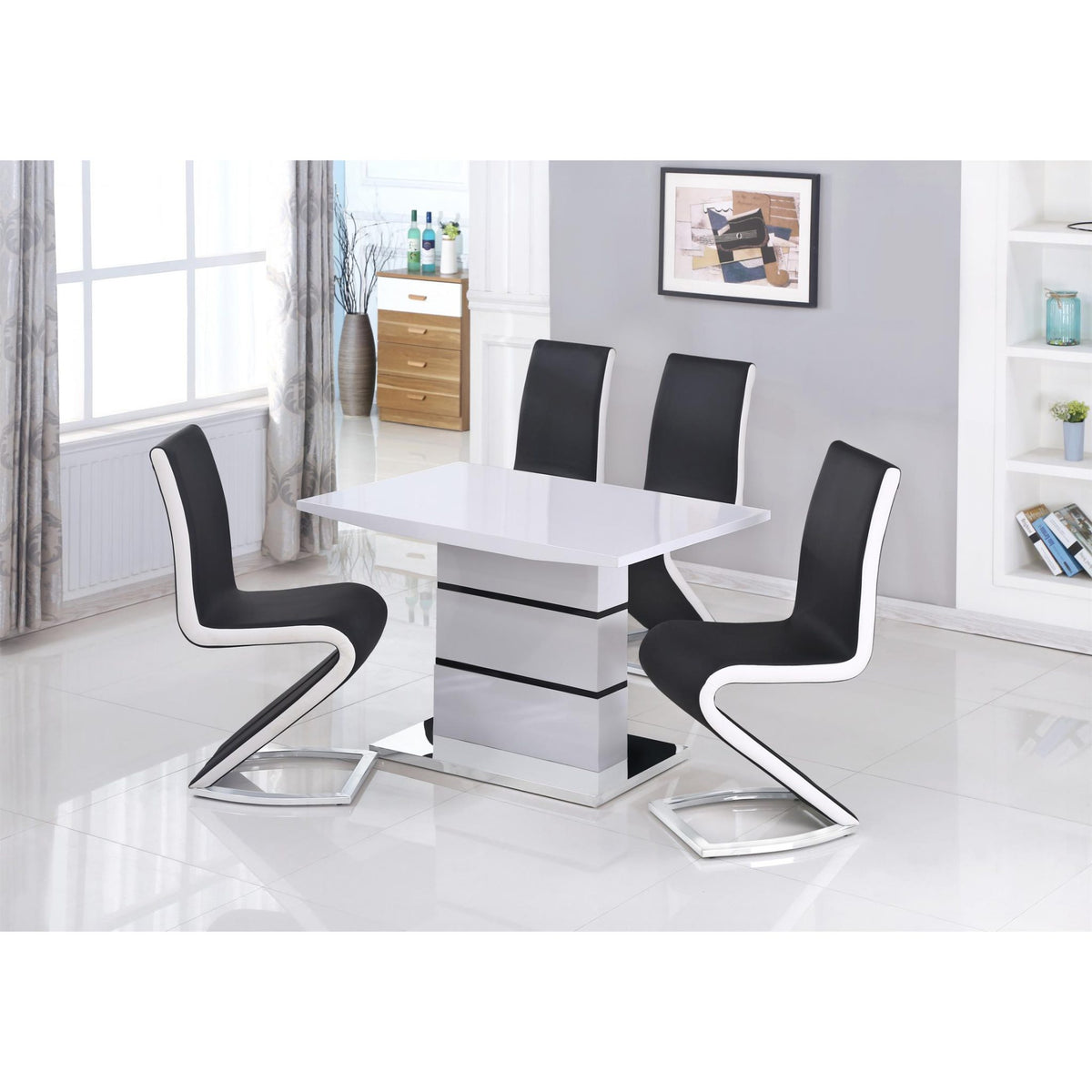 Leona Small High Gloss Dining Table White & Black - White &amp; Black