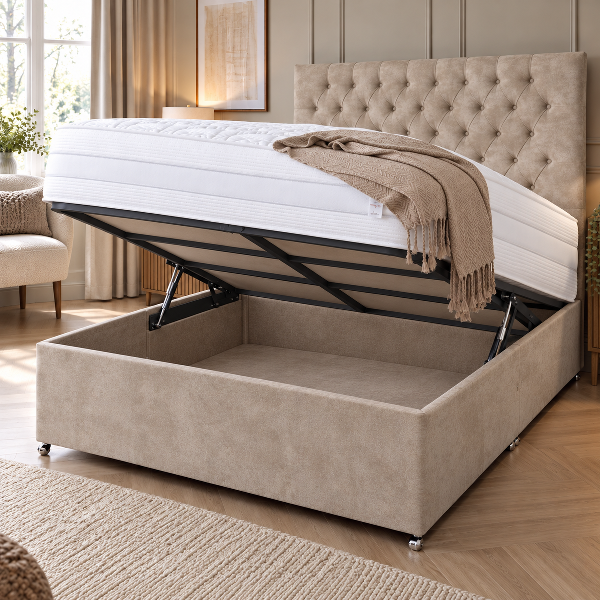 Plush Cream Ottoman Bed