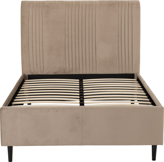 Maine 4'6" Bed - Taupe Velvet Fabric