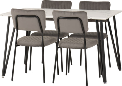 Marlow Dining Set with Sheldon Chairs - White Marble Effect/Black/Grey Velvet Fabric