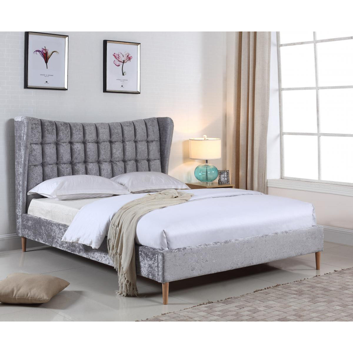 Mahala Crushed Velvet Bed Silver